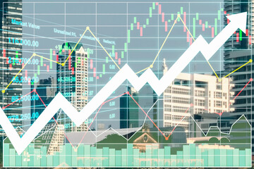 Stock financial index show successful investment on property business and construction industry with graph and chart for presentation and report background.