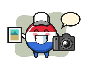 Character illustration of netherlands flag badge as a photographer