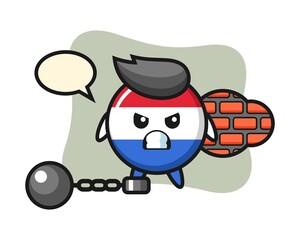 Character mascot of netherlands flag badge as a prisoner