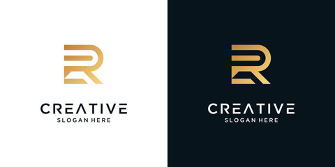 Golden letter R logo design vector