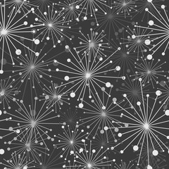 Floral Seamless pattern texture with white abstract fireworks on black background.
