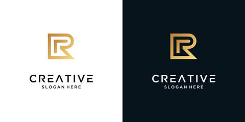 Obraz premium Golden letter R logo design business