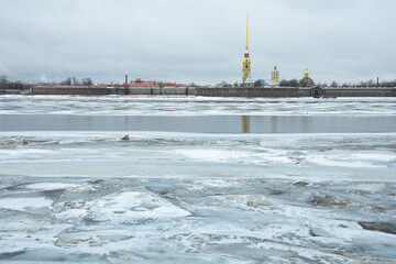 Melting ice on the Neva River.