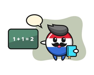 Illustration of netherlands flag badge character as a teacher