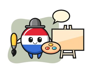 Naklejka premium Illustration of netherlands flag badge mascot as a painter