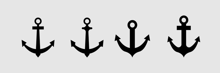 Anchors icons set. Anchor in sea.