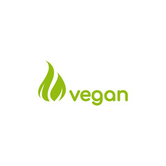 Vegan, veggie product label. Green leaves veggie icon. Healthy, eco, organic, vegetal, raw food logo.