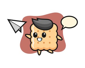 Cracker cartoon character throwing paper airplane
