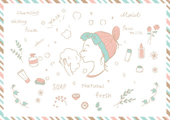 手描き　女性　スキンケア関連素材集