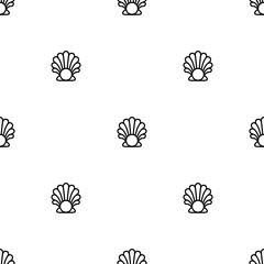 Seamless pattern with sea shell and pearl on white background.