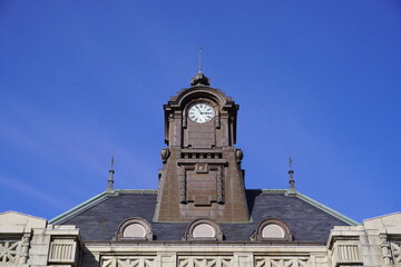 山形県郷土館「文翔館」時計塔と青空、山形県山形市/