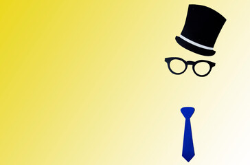 Silhouette of a hat, glasses and a tie