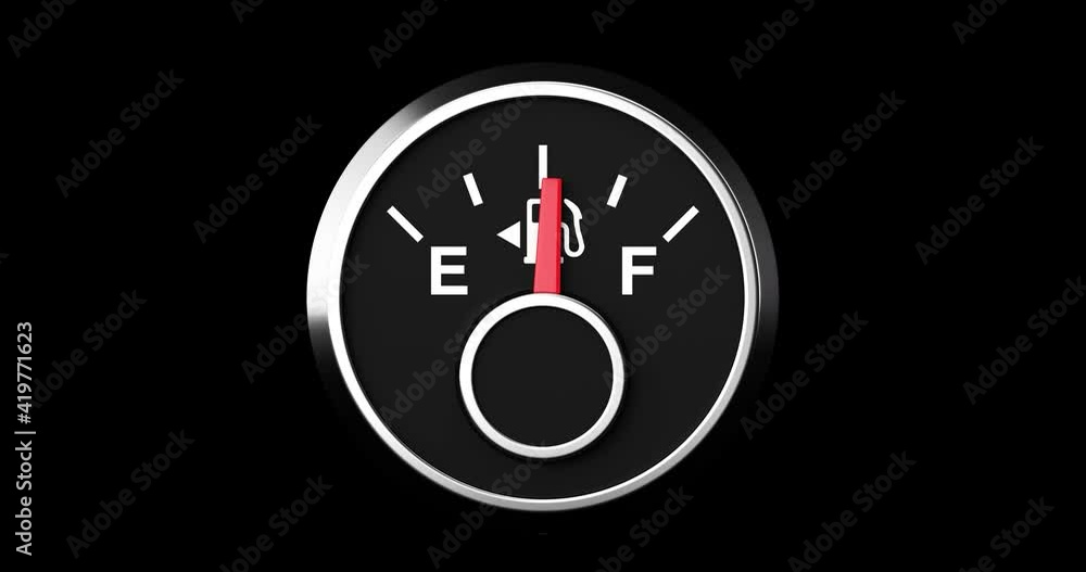Aufkleber 4k resolution video: fuel dashboard gauge arrow showing from empty to full tank on a black backgroun