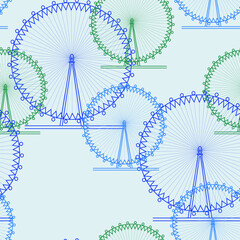Ferris wheel. seamless pattern. attraction. amusement park. Print for fabric, packaging, background, wallpaper. blue. Summer print. London, Great Britain. vector eps 10