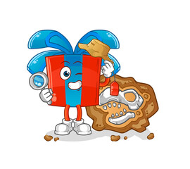 gift archaeologists with fossils mascot. cartoon vector
