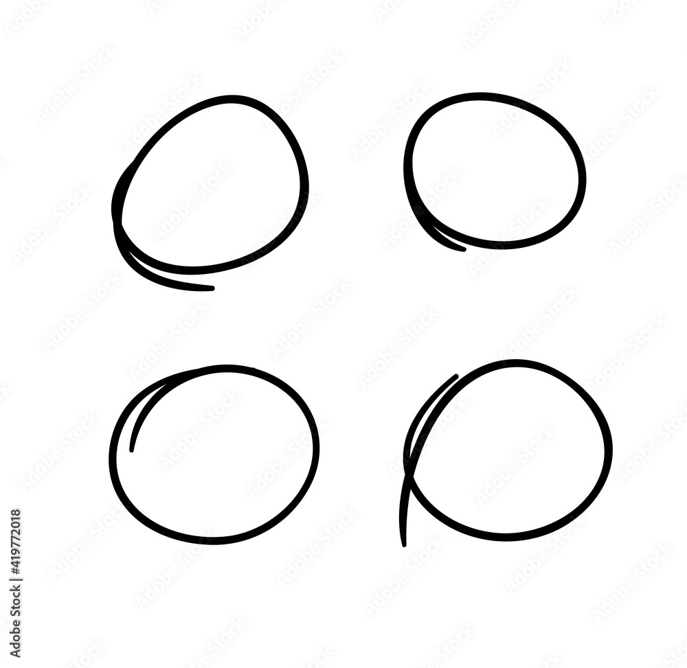 Poster hand drawn set of objects for design use. black vector doodle circles on transparent background. abs