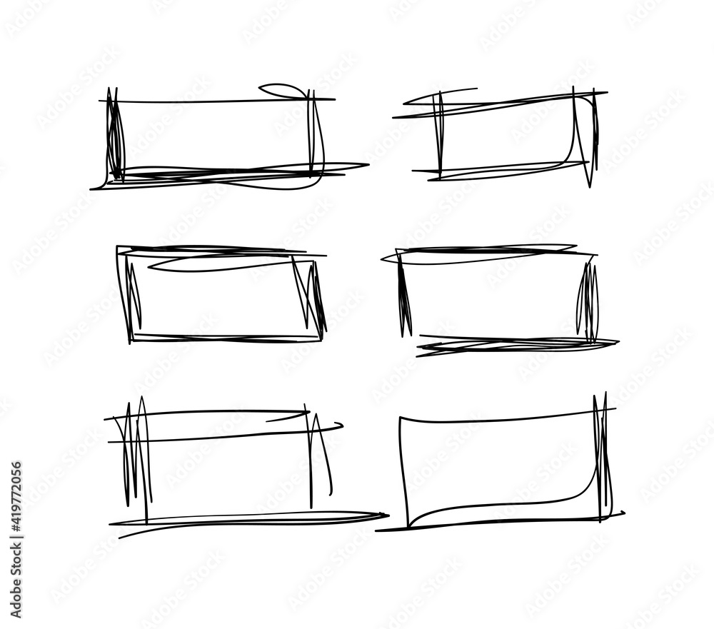 Poster hand drawn set of objects for design use. black vector doodle squares on white background. abstract 
