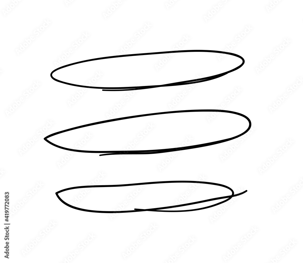 Poster hand drawn set of objects for design use. black vector doodle ellipses on transparent background. ab