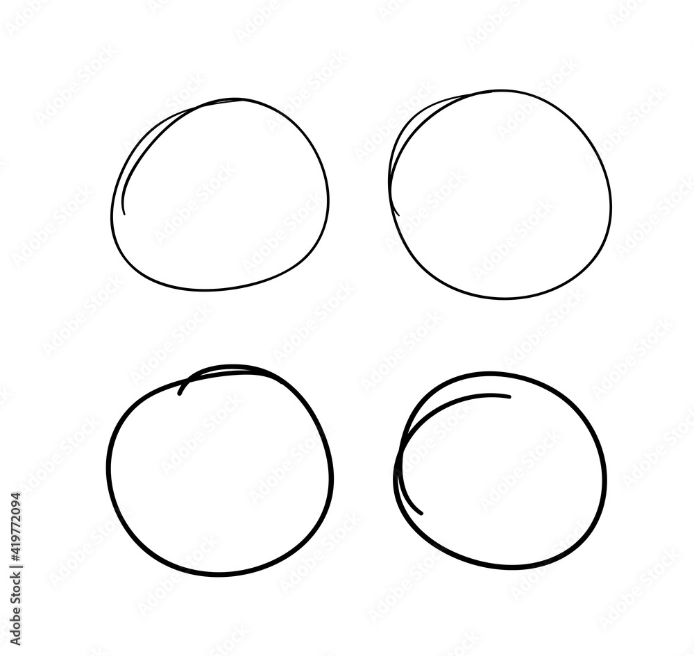 Poster hand drawn set of objects for design use. black vector doodle circles on transparent background. abs