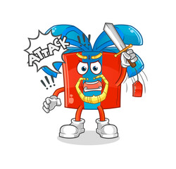 Naklejka premium gift knights attack with sword. cartoon mascot vector