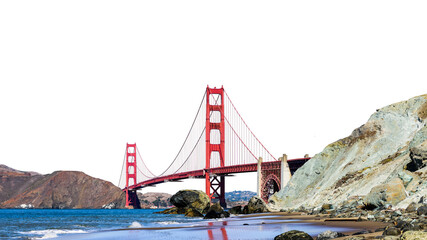 Golden Gate Bridge (San Francisco, Kalifornien, USA) isoliert auf weißem Hintergrund
