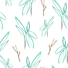 Watercolor pattern of leaves and plants dedicated to wedding and spring.