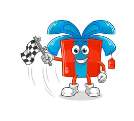 gift hold finish flag. cartoon mascot vector