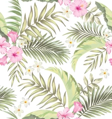 Selbstklebende Fototapeten Tropical vector seamless background. Jungle pattern with exitic flowers, and palm leaves. Stock vector. Jungle vector vintage wallpaper © Logunova  Elena