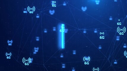 4K 6G mobile communications, Data transmission and digital wireless network cyber. 6G symbols loop animation. Abstract digital background of future technology and business. internet of things IOT - Powered by Adobe