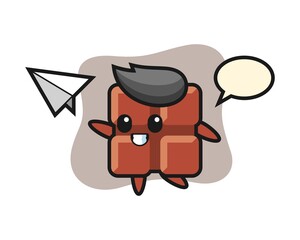 Chocolate bar cartoon character throwing paper airplane