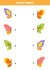 Match parts of colorful butterflies. Logical game for children.