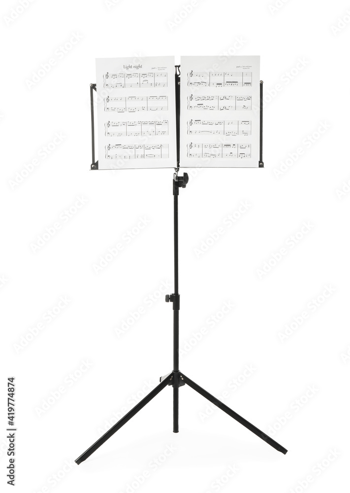 Wall mural note stand with music sheets on white background