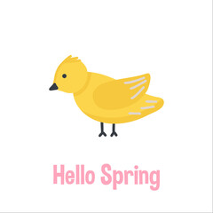 Gardening and spring hand drawn yellow bird