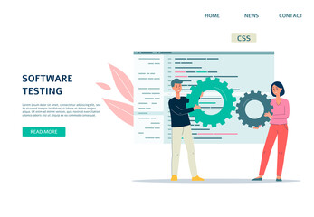 Website page for computer or app software testing, flat vector illustration.