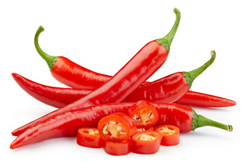 Chili on white isolated. Hot chili peppers with clipping path.