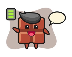 Chocolate bar mascot character with energetic gesture