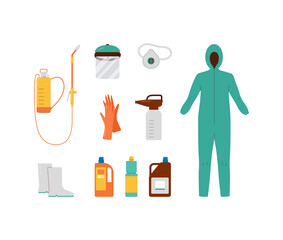 Protective equipment for pesticide spraying, flat vector illustration isolated.