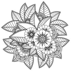 Mehndi flower for henna, mehndi, tattoo, decoration. decorative ornament in ethnic oriental style. doodle ornament. outline hand draw illustration. coloring book page.