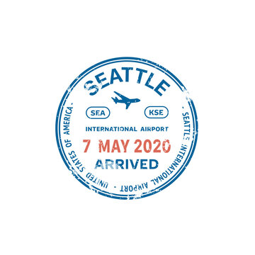 Passport Stamp Travel Visa Or Customs Of USA International Airport And Border Control, Vector Isolated Sign. Seattle City Of US Airport Arrival Visa Or Round Passport Stamp Of Immigration Customs