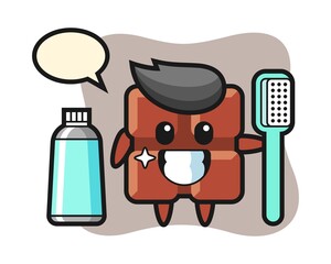 Mascot illustration of chocolate bar with a toothbrush