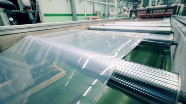 PVC sheet making machine at a plastic manufacturing facility