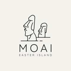 moai monument minimalist line art logo template vector illustration design. simple modern chilean landmark outline logo concept - obrazy, fototapety, plakaty