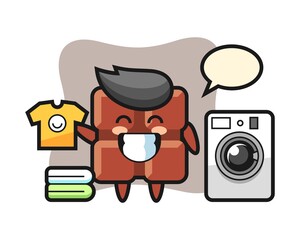 Mascot cartoon of chocolate bar with washing machine