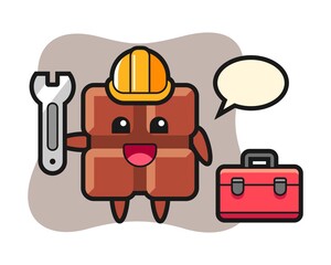 Mascot cartoon of chocolate bar as a mechanic