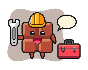 Mascot cartoon of chocolate bar as a mechanic