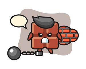 Character mascot of chocolate bar as a prisoner