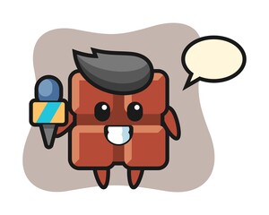 Naklejka premium Character mascot of chocolate bar as a news reporter