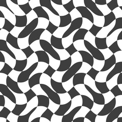 Wavy checkered seamless pattern. Abstract twisted background