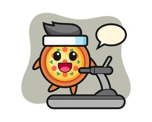 Pizza cartoon character walking on the treadmill