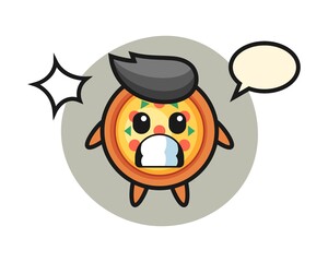 Pizza character cartoon with shocked gesture